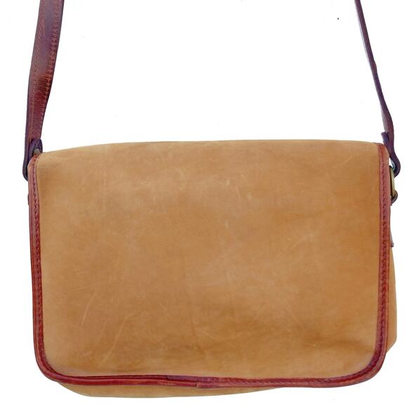 Western Timberland Crossbody | Camel Nubuck Leather Bag | Brass Hardware & Charm - Picture 5 of 16